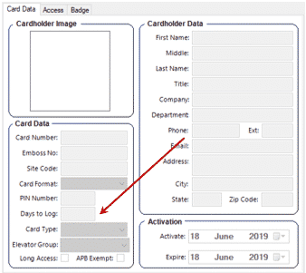 Card Data tab with day to Log Callout